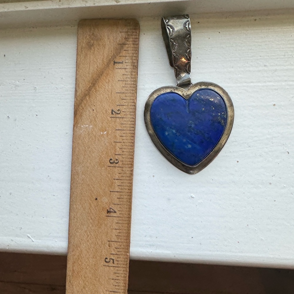 Sterling silver and Lapis Heart-Shaped Blue Silver necklace Pendant 90s